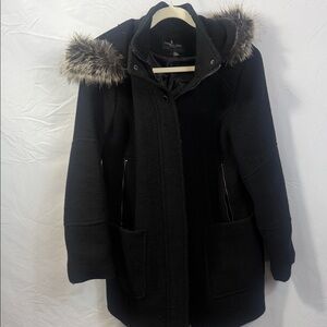 Lands' End Black jacket Faux Fur Hood